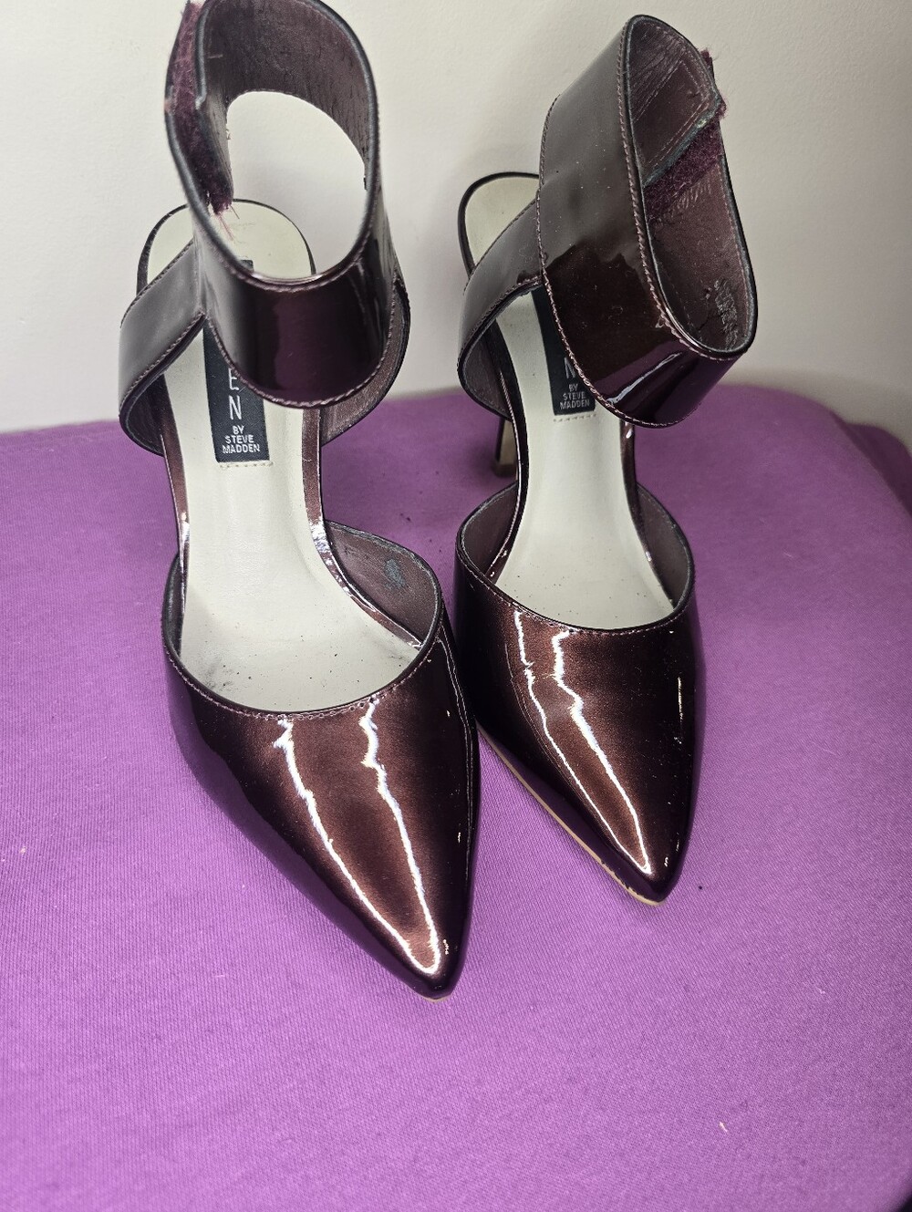 Steve Madden Metallic Burgundy Pointed Ankle-Strap Heels